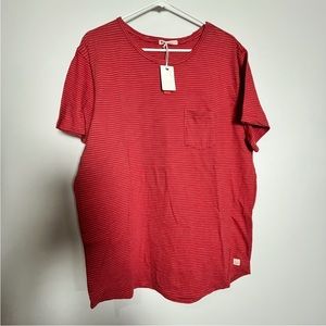 Marine Layer Men's Size Large Red Baked Apple Stripe Saddie Pocket Tee T Shirt